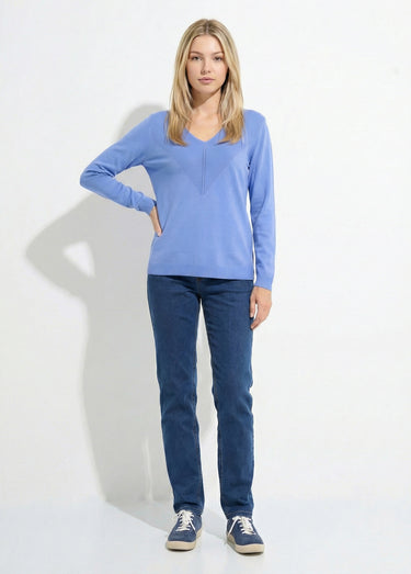 Pull fin col V manches longues Bleu