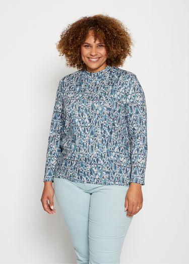 Sous-pull maille chinée extensible Bleu / Gris
