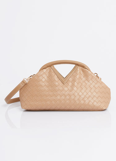 Sac à main tressé bourse, fermoir cadre Beige