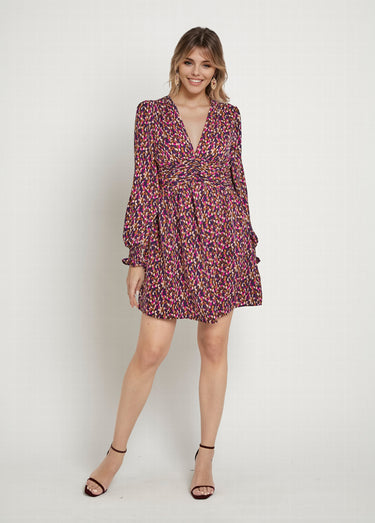 Robe courtes en voile imprimé arty Violet imprimé