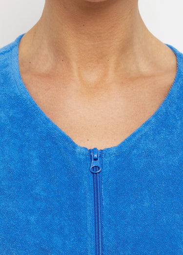 Peignoir de bain éponge coton uni zippé Bleu
