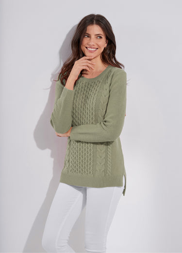 Pull-tunique jersey envers et torsades Kaki