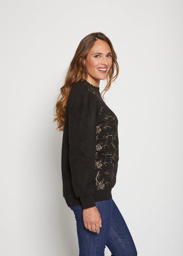 Pull doux scintillant col rond Noir/Dore