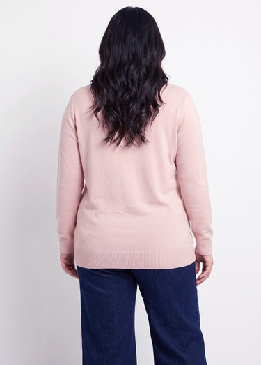 Pull doux col rond manches longues Rose