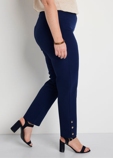 Pantalon droit 7/8e uni infroissable Bleu Marine