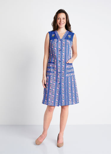Tablier court sans manches boutonné Bleu