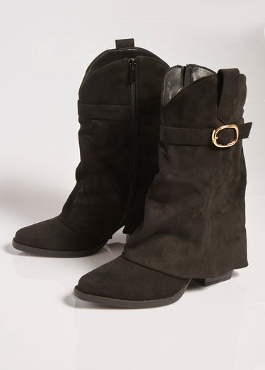 Bottes froissées à talon style cow girl Noir