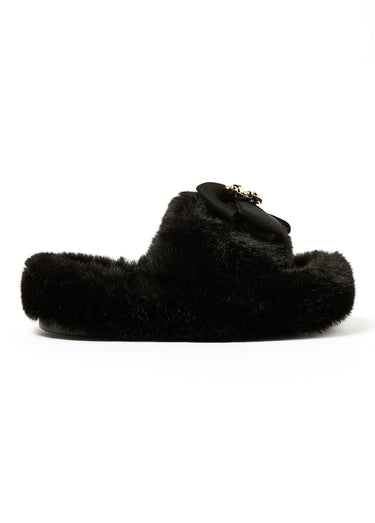 Mules fourrure et noeud Noir