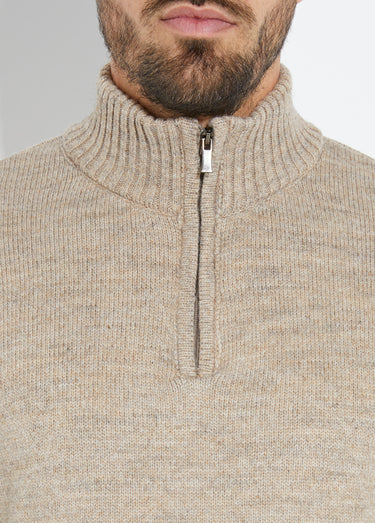Pull col zippé chaud, laine majoritaire Beige
