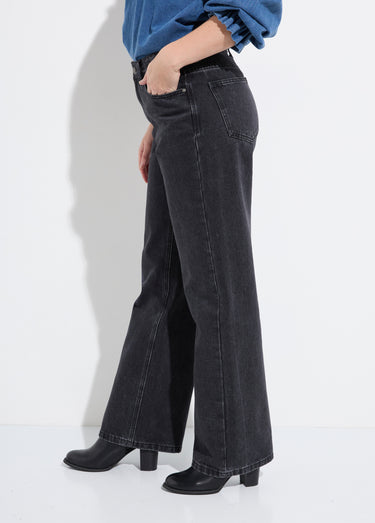 Jean 5 poches denim, coupe large Gris Fonce