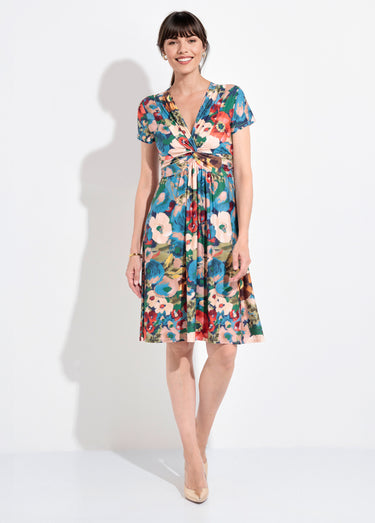 Robe manches courtes imprimé coquelicot Bleu / Rouge