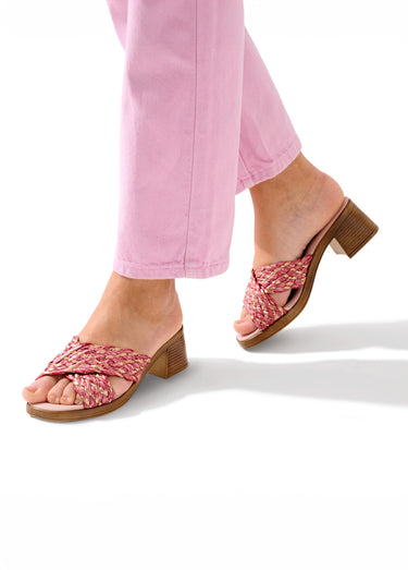 Mules largeur confort raphia tressé Vieux Rose/Dore