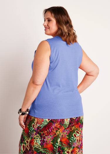 Débardeur uni court brodé sequins Bleu