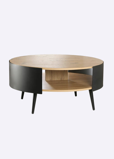EKLO Table basse ronde flancs métal Chêne