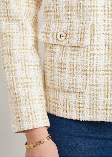 Veste courte sans col tissu effet tweed Naturel/Dore