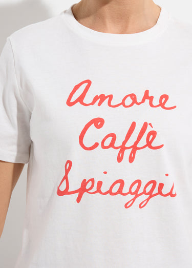 T-shirt blanc coton Amore Caffè Spiaggia Blanc/Rouge