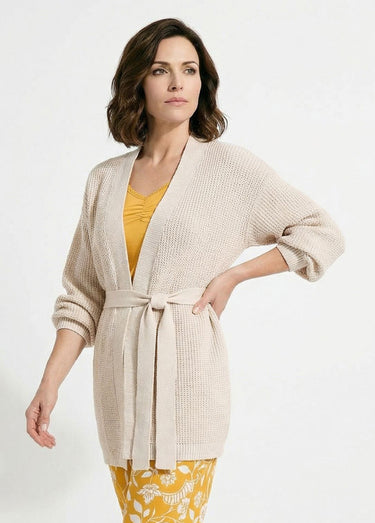 Gilet long uni bord à bord maille perlée Ficelle
