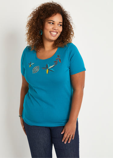 T-shirt droit long manches courtes Aqua