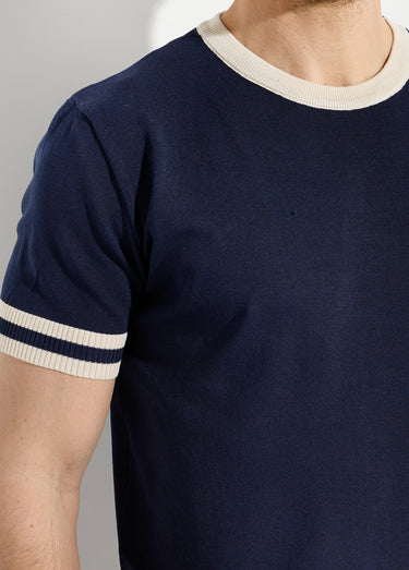 Pull manches courtes détails bicolores Marine