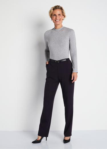 Pantalon infroissable taille semi élastiquée Prune