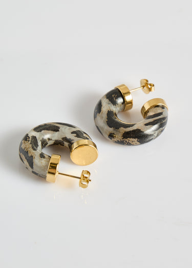 Boucles d'oreilles créoles acier résine Leopard