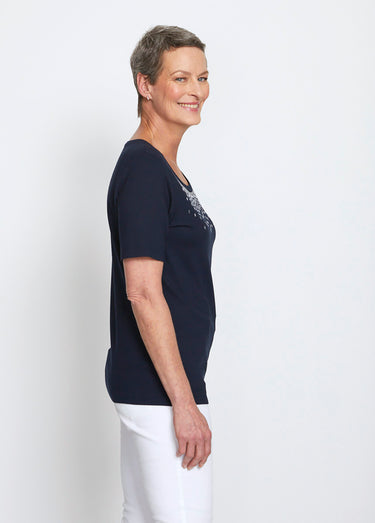 T-shirt jersey fantaisie clouté strass Marine