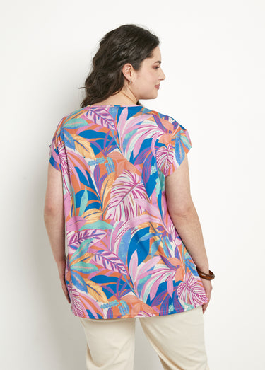 T-shirt long ample manches courtes imprimé Rose / Bleu