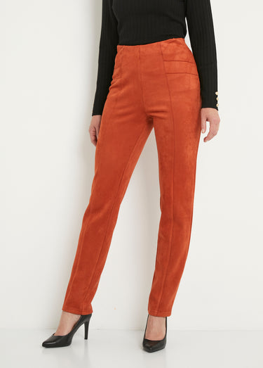 Pantalon droit ceinture élastiquée maille suédée Brique