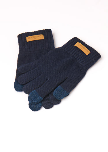 Gants tactiles maille bord côtes Bleu