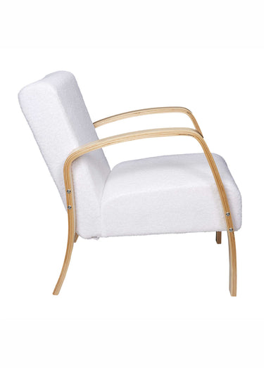 Fauteuil bouclette accoudoirs bois Blanc/Marron