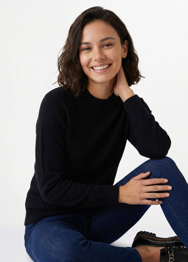 Pull chaud col montant avec laine et angora Noir