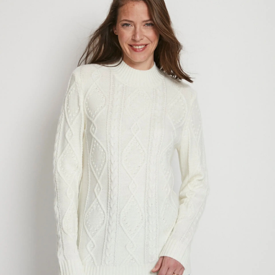 Pull col montant maille torsades