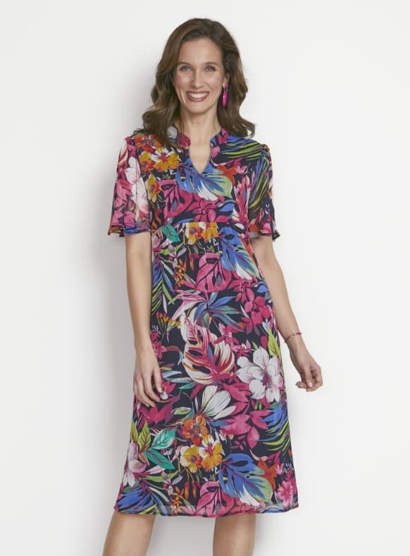 Robe courte évasée imprimé floral