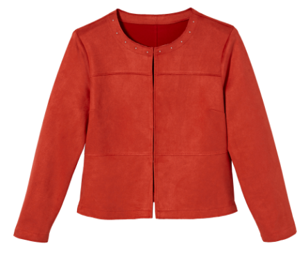 Collarless jacket in a suede-like fabric