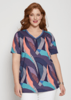 T-shirt with short-sleeves and an iridescent trim along the V-neckline CANTATE