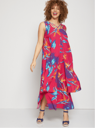 Mid-length sleeveless dress with a leafy motif ECUSSON