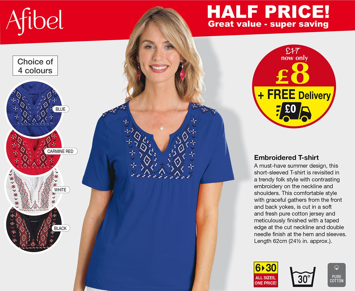 BESTSELLER - Embroidered T-shirt: Half Price, was £17, now only £8 + free delivery